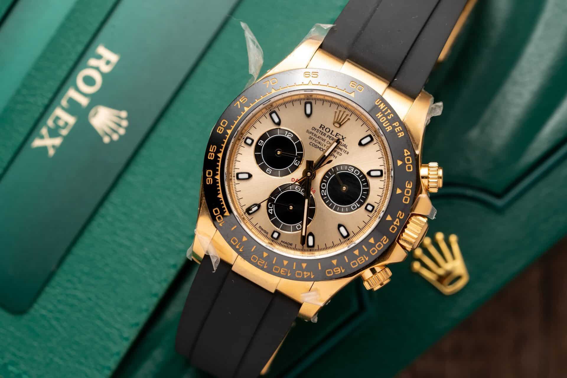 Rolex Daytona 116518 Yellow Gold Champagne Dial Oysterflex Replica 40mm