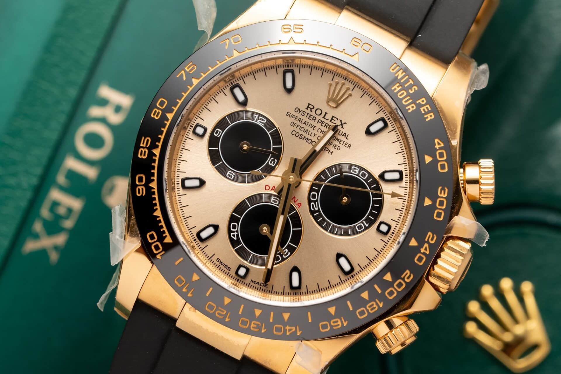 Rolex Daytona 116518 Yellow Gold Champagne Dial Oysterflex Replica 40mm - Image 3