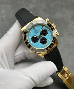 Rolex Daytona 126518LN-0014 Yellow Gold Turquoise Blue & Black Dial Oysterflex 1:1 Replica THBF 40mm