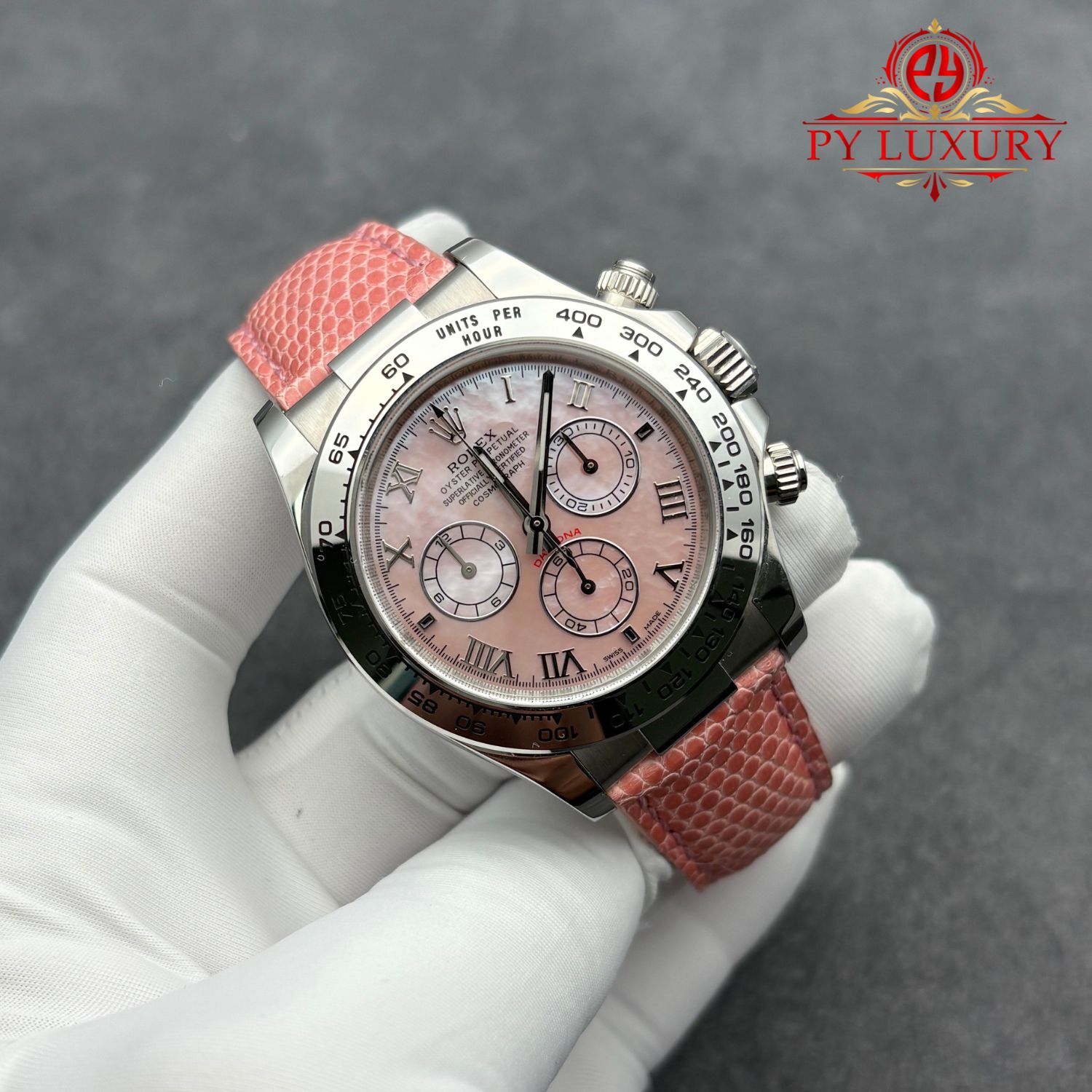 Rolex Daytona 116519 Pink Beach MOP Dial Crocodile Leather Strap 1:1 Best Replica 40mm - Image 2