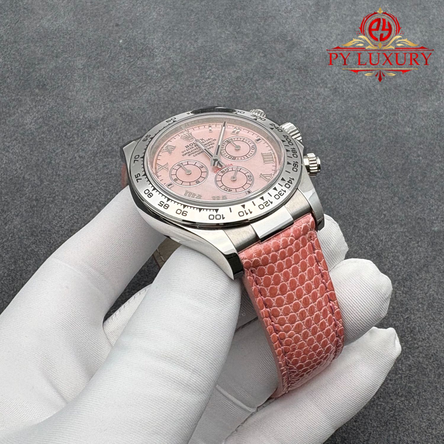 Rolex Daytona 116519 Pink Beach MOP Dial Crocodile Leather Strap 1:1 Best Replica 40mm - Image 4