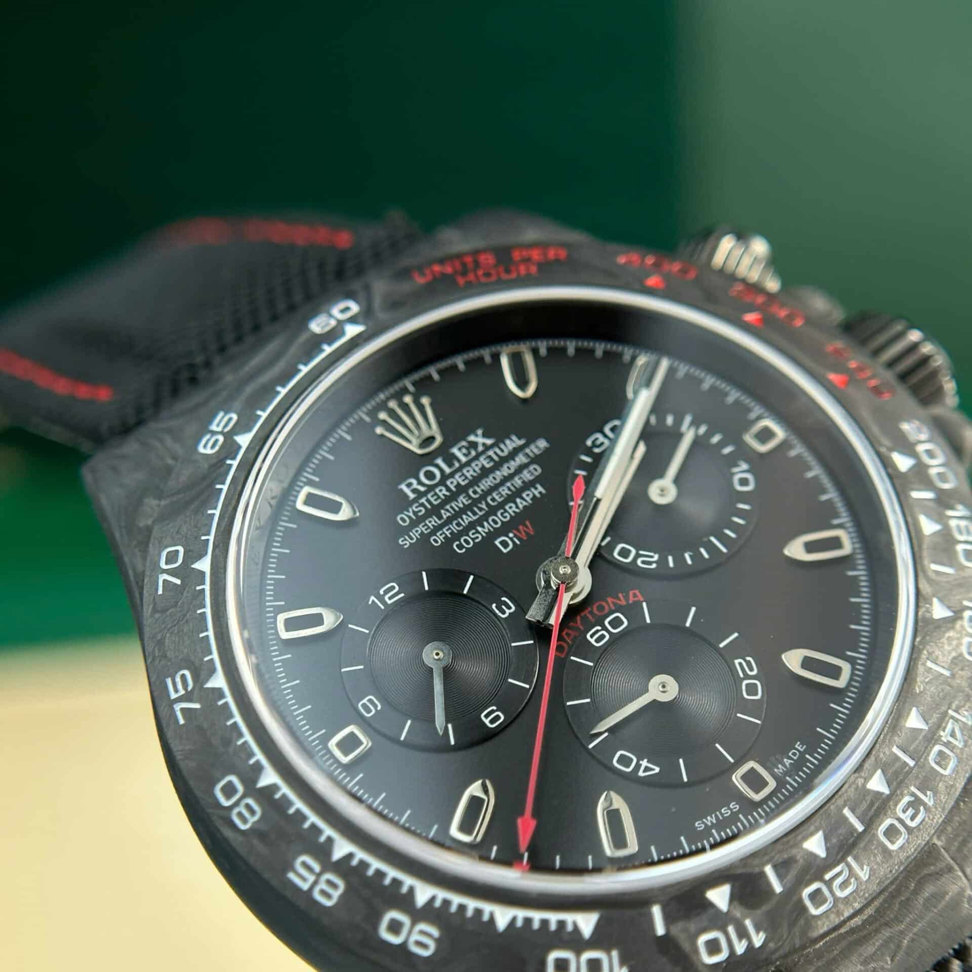Rolex Daytona DiW Carbon Black Dial Red Stitching Strap Best Edition Noob Factory 40mm - Image 2