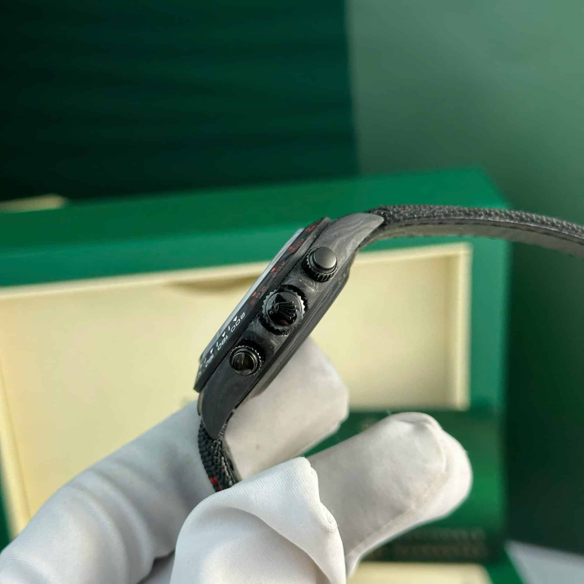 Rolex Daytona DiW Carbon Black Dial Red Stitching Strap Best Edition Noob Factory 40mm - Image 5