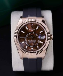 Rolex Sky-Dweller 326934 Rose Gold Chocolate Dial Rubber Strap Best Replica 42mm
