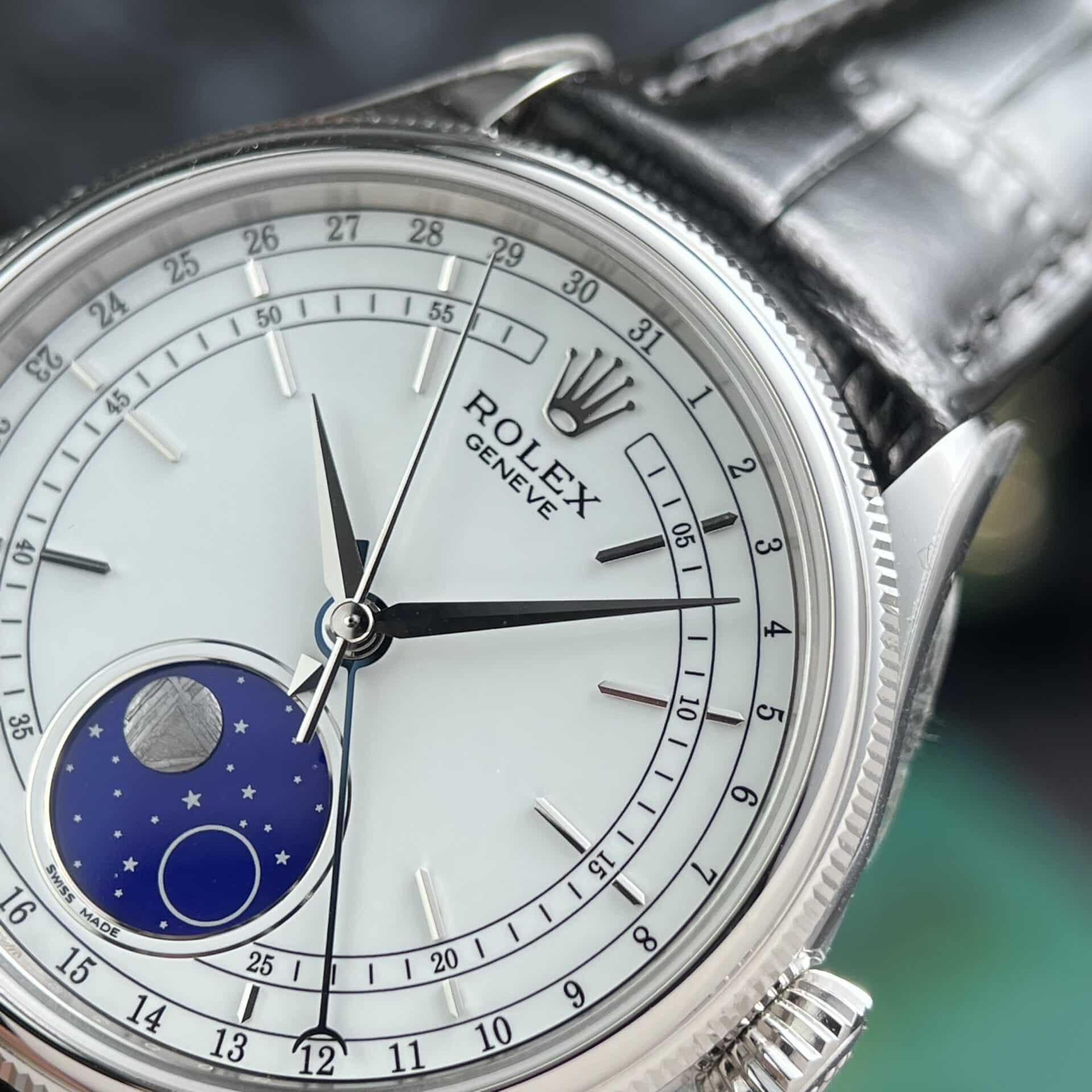 Rolex Cellini Moonphase White Gold Moonphase White Dial Leather Replica 39mm - Image 4