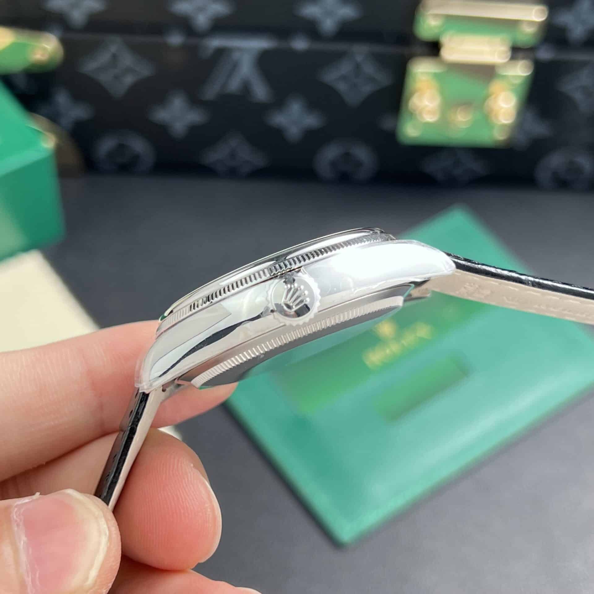 Rolex Cellini Moonphase White Gold Moonphase White Dial Leather Replica 39mm - Image 5