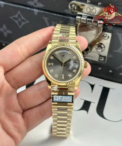 Rolex Day-Date 128238-0022 Yellow Gold Dark Grey Diamond-set Dial 158g 1:1 Best Replica QF 36mm