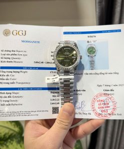 Rolex Day-Date 228239 Green Roman Dial Custom Baguette Moissanite Bezel GMF V3 Best Replica 40mm