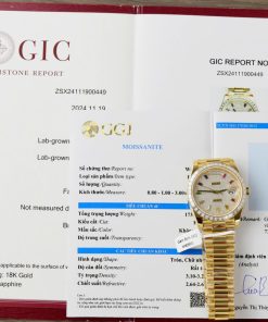 Rolex Day-Date 40 Diamond Paved Rainbow Dial 18K Yellow Gold Wrapped Baguette Moissanite Bezel Best Replica 40mm