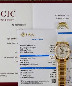 Rolex Day-Date 228348RBR-0046 MOP Baguette Moissanite Index Dial 18K Yellow Gold Wrapped Moissanite Bezel 1:1 Replica GMF V3 40mm