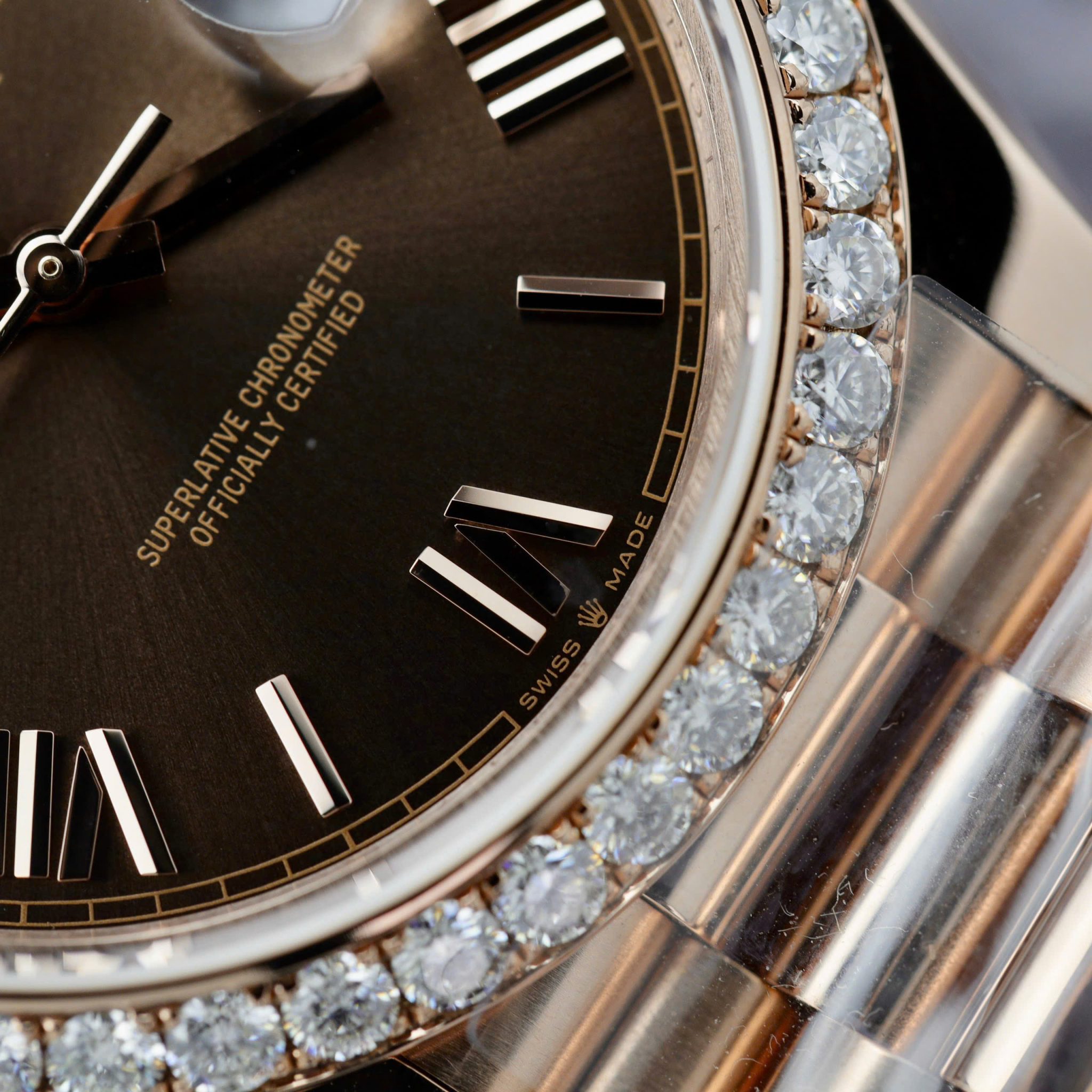 Rolex Day-Date 228345RBR-0009 18k Gold Wrapped Chocolate Roman Index Dial Moissanite Bezel GMF V3 40mm - Image 6