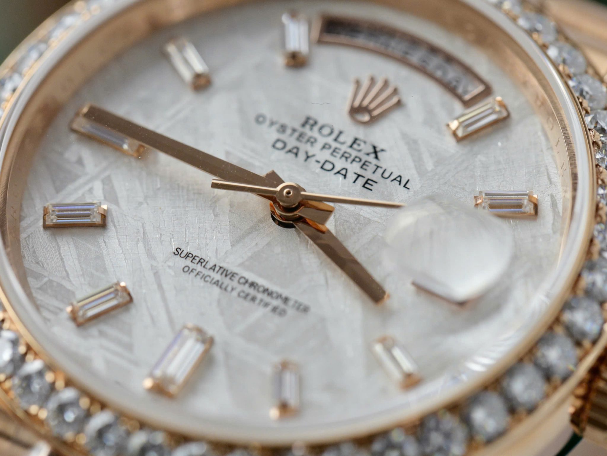 Rolex Day-Date 40 Meteorite Baguette Moissanite Dial 18K Rose Gold Wrapped Moissanite Bezel GMF V3 Best Replica 40mm - Image 7