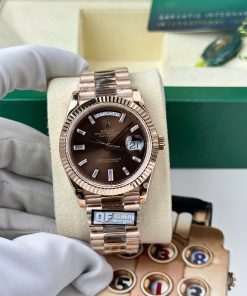 Rolex Day-Date 228235-0003 Chocolate Diamond-set Dial Rose Gold 186g Best Replica Q Factory 40mm
