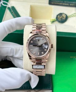 Rolex Day-Date 128235-0050 Rose Gold Slate Diamond-set Dial 158g Best Quality Replica QF 36mm