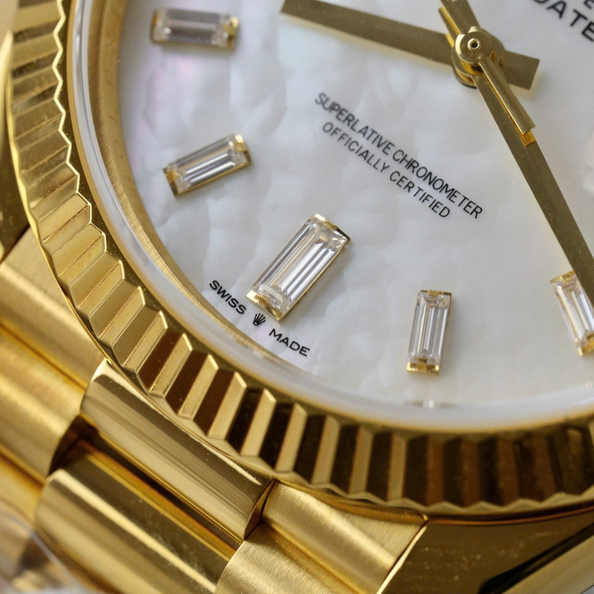Rolex Day-Date 228238-0071 MOP Baguette Moissanite Index Dial 18K Yellow Gold Wrapped GMF V3 Best Replica 40mm - Image 8