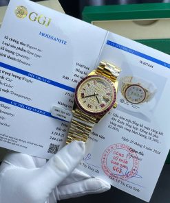 Rolex Day-Date 228398TRU 18K Yellow Gold Wrapped Custom Moissanite Dial Ruby Bezel Best Replica 40mm