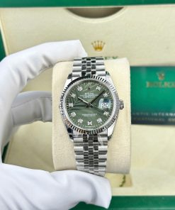 Rolex Datejust 126234-0055 Olive Green Palm Motif Diamond Dial Jubilee Best Replica VSF 36mm