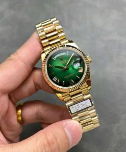 Rolex Day-Date 128238-0118 Yellow Gold Green Ombré Roman Dial 158g Best Replica QF 36mm