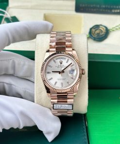Rolex Day-Date 128235-0087 Silver, Diamond-set Dial Rose Gold 158g Best Quality Replica QF 36mm