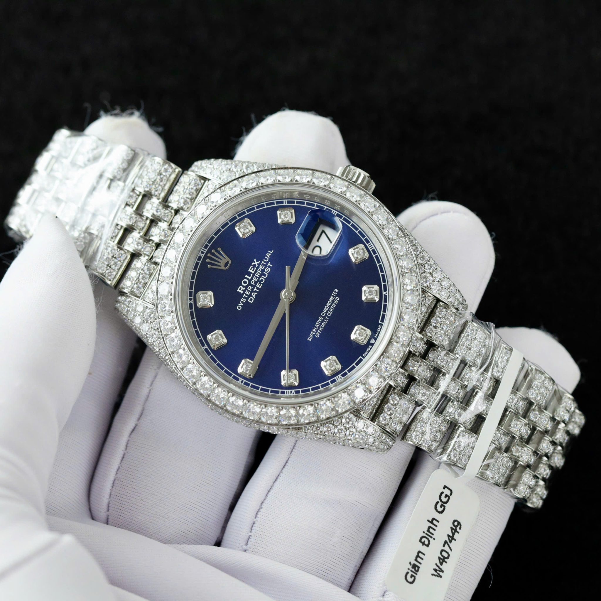 Rolex Datejust 41 Blue Diamond Dial Jubilee Iced Out Moissanite Best Replica 41mm - Image 3
