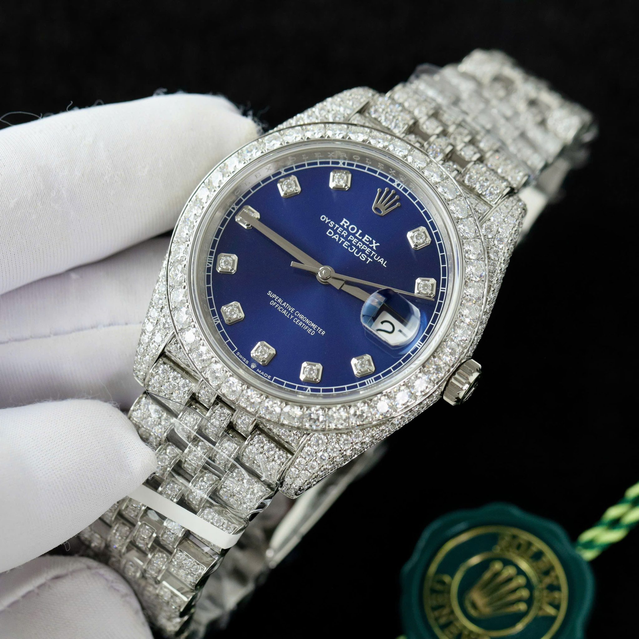 Rolex Datejust 41 Blue Diamond Dial Jubilee Iced Out Moissanite Best Replica 41mm - Image 4