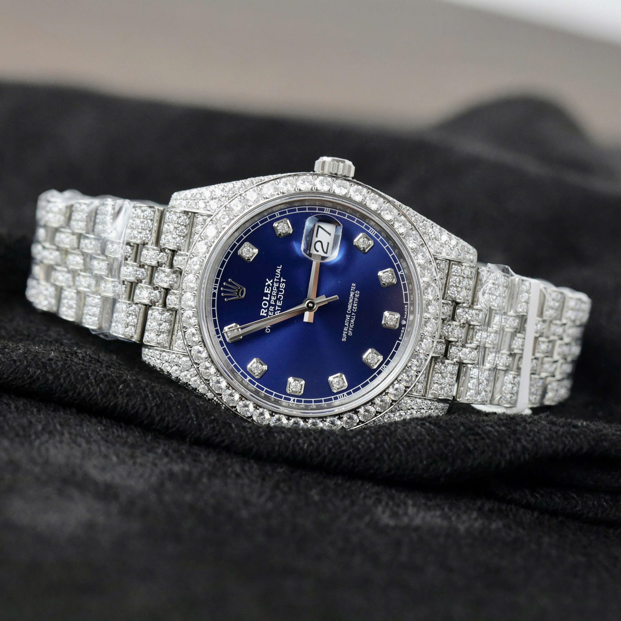 Rolex Datejust 41 Blue Diamond Dial Jubilee Iced Out Moissanite Best Replica 41mm - Image 5