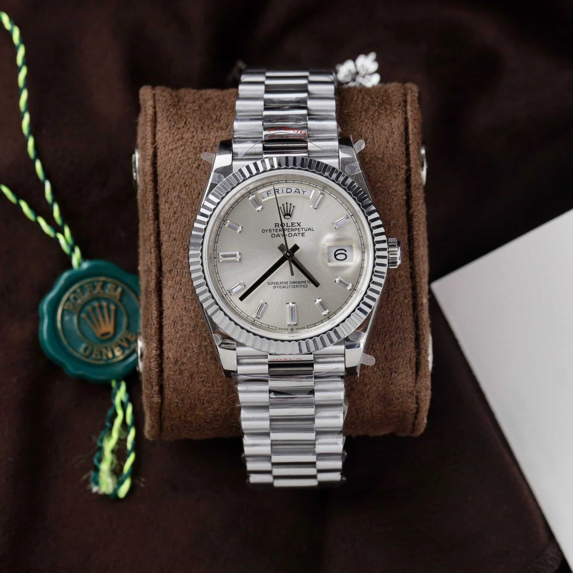 Rolex Day-Date 228239 Silver Baguette Dial 177g Best Replica V3 GMF 40mm