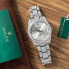 Rolex Datejust Silver Dial Oyster Bracelet Iced Out Moissanite Best Replica 41mm