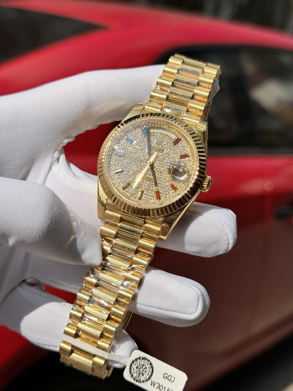 Rolex Day-Date 40 18k Yellow Gold Wrapped Diamond Paved Dial Rainbow GMF V3 Super Clone 40mm - Image 4
