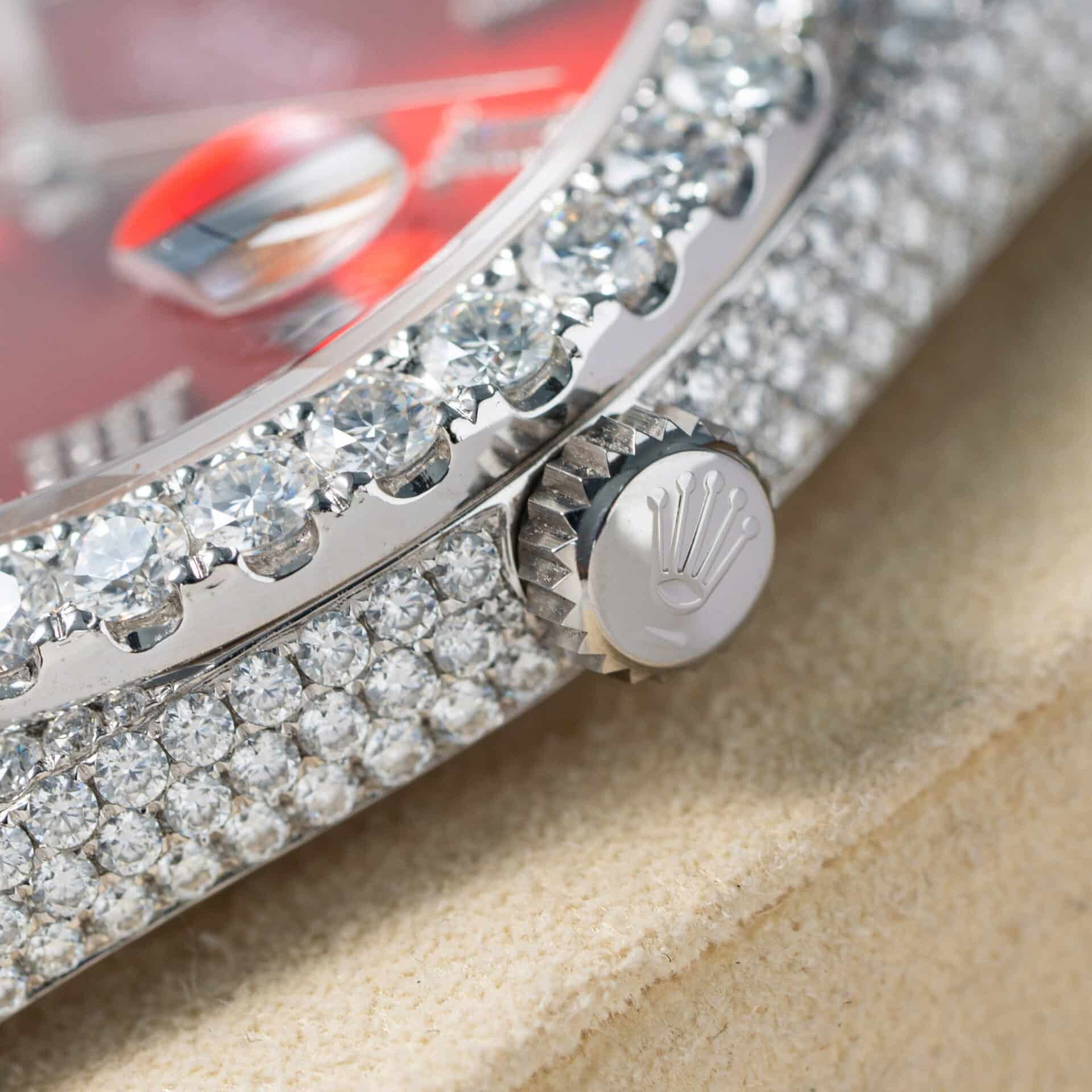 Rolex Datejust Red Roman Dial Iced Out Moissanite Best Replica 41mm - Image 10