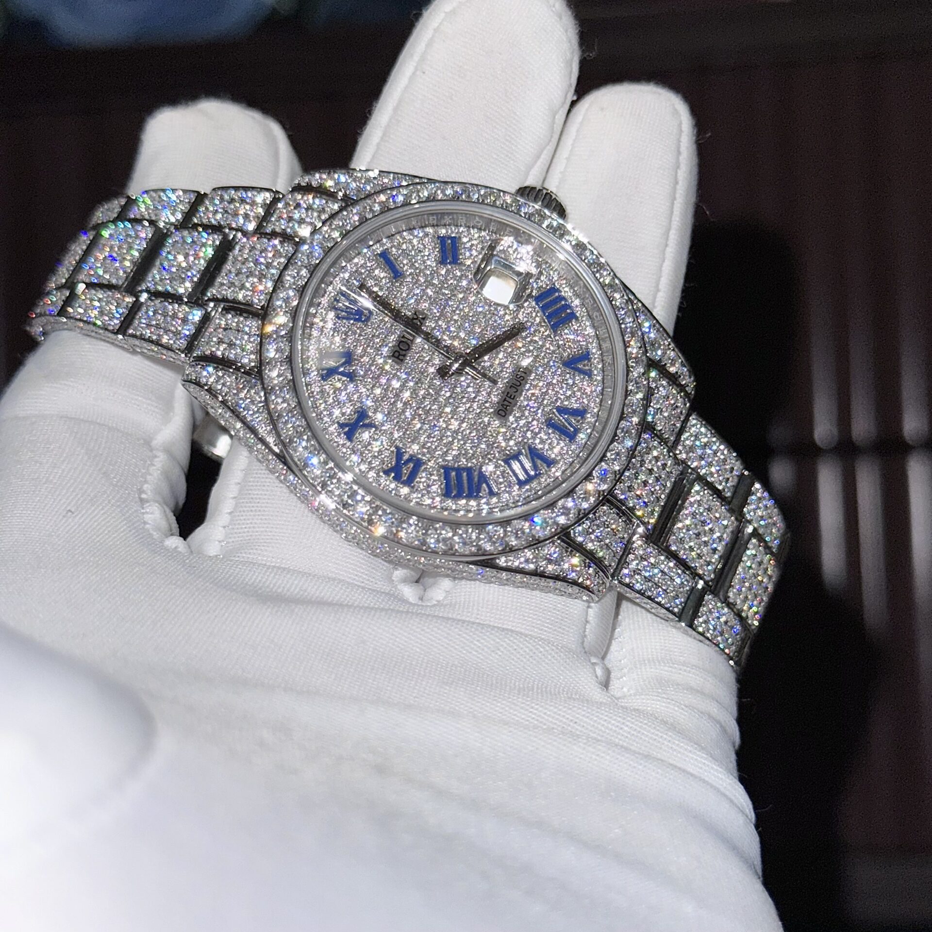 Rolex Datejust 41 Blue Roman Numerals Iced Out Moissanite Best Replica 41mm - Image 3