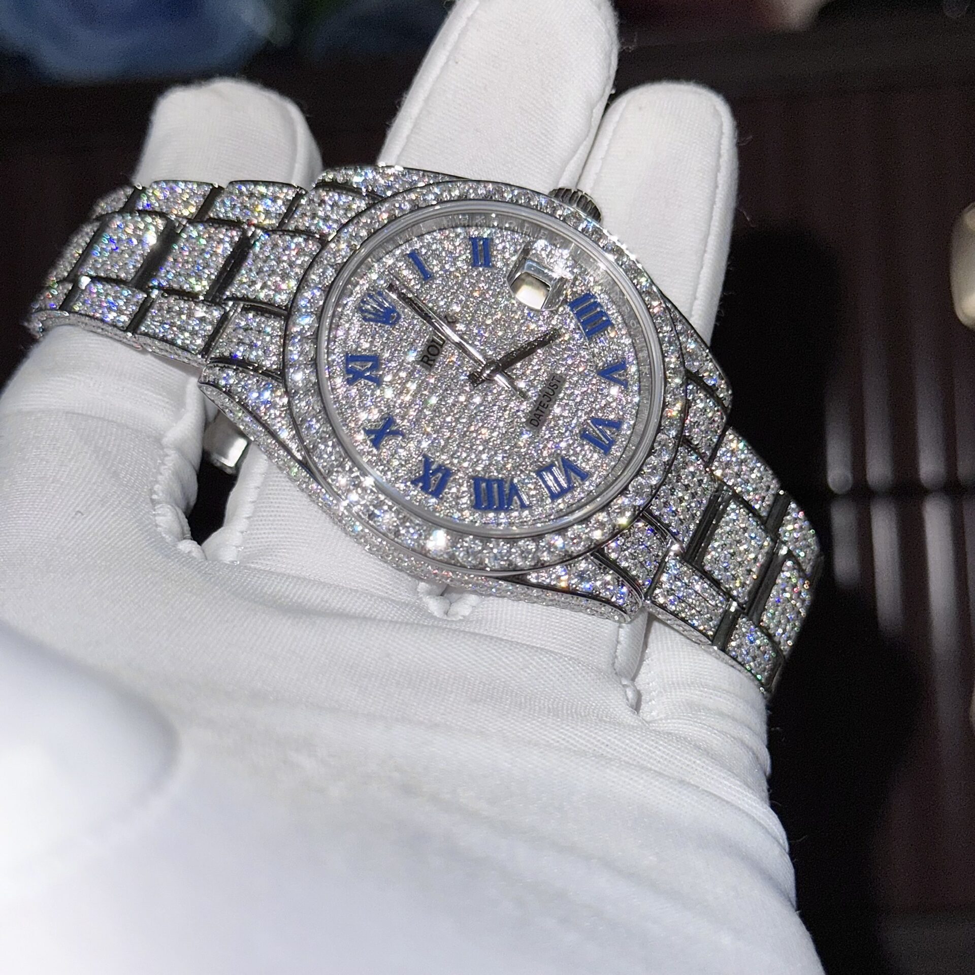 Rolex Datejust 41 Blue Roman Numerals Iced Out Moissanite Best Replica 41mm - Image 4