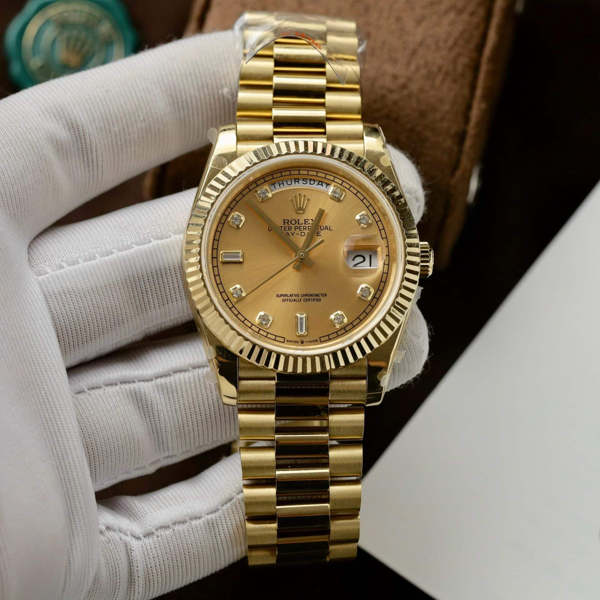 Rolex Day-Date 40 Yellow Gold Champagne Diamond Dial Replica V3 GMF 40mm