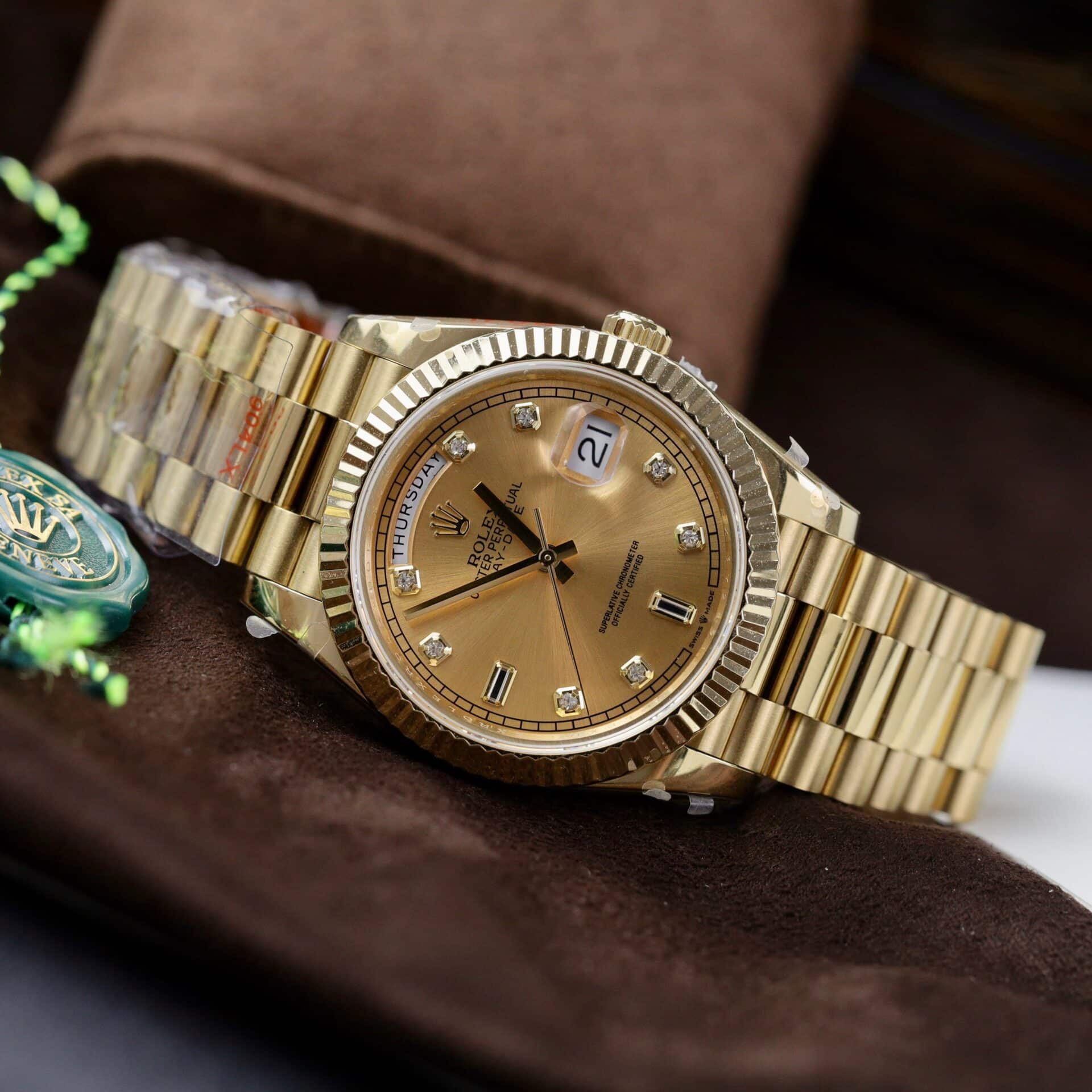 Rolex Day-Date 40 Yellow Gold Champagne Diamond Dial Replica V3 GMF 40mm - Image 4