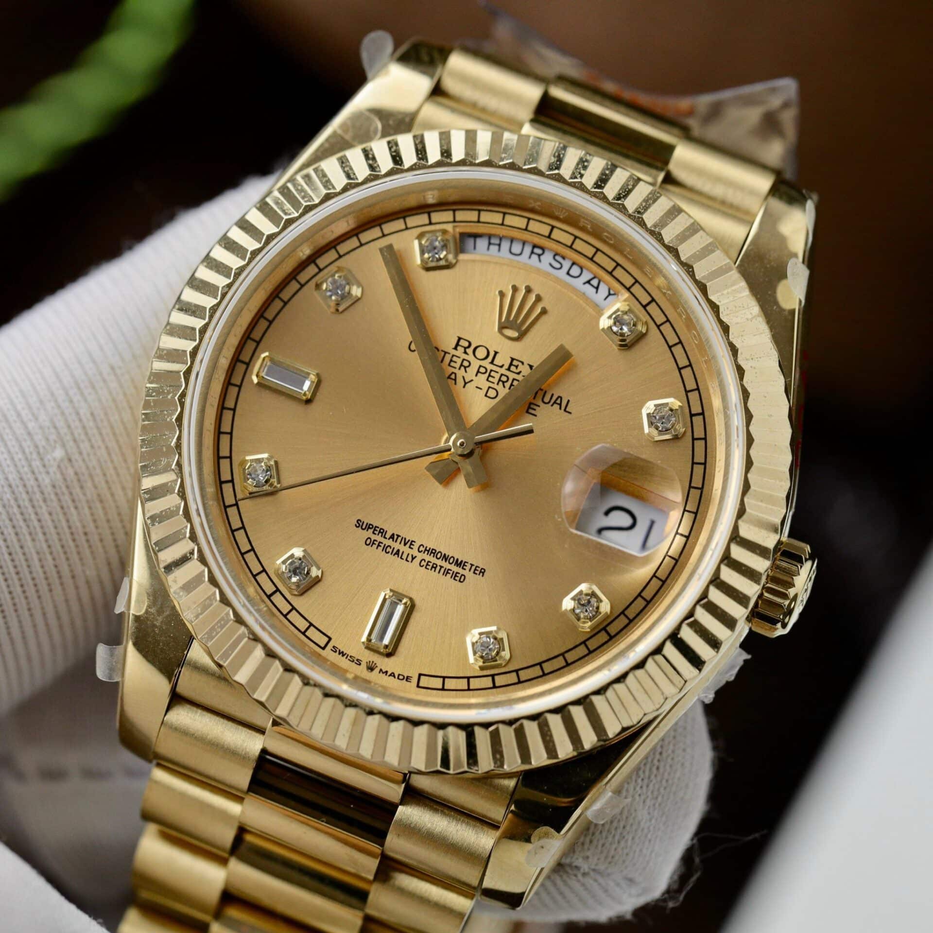Rolex Day-Date 40 Yellow Gold Champagne Diamond Dial Replica V3 GMF 40mm - Image 5