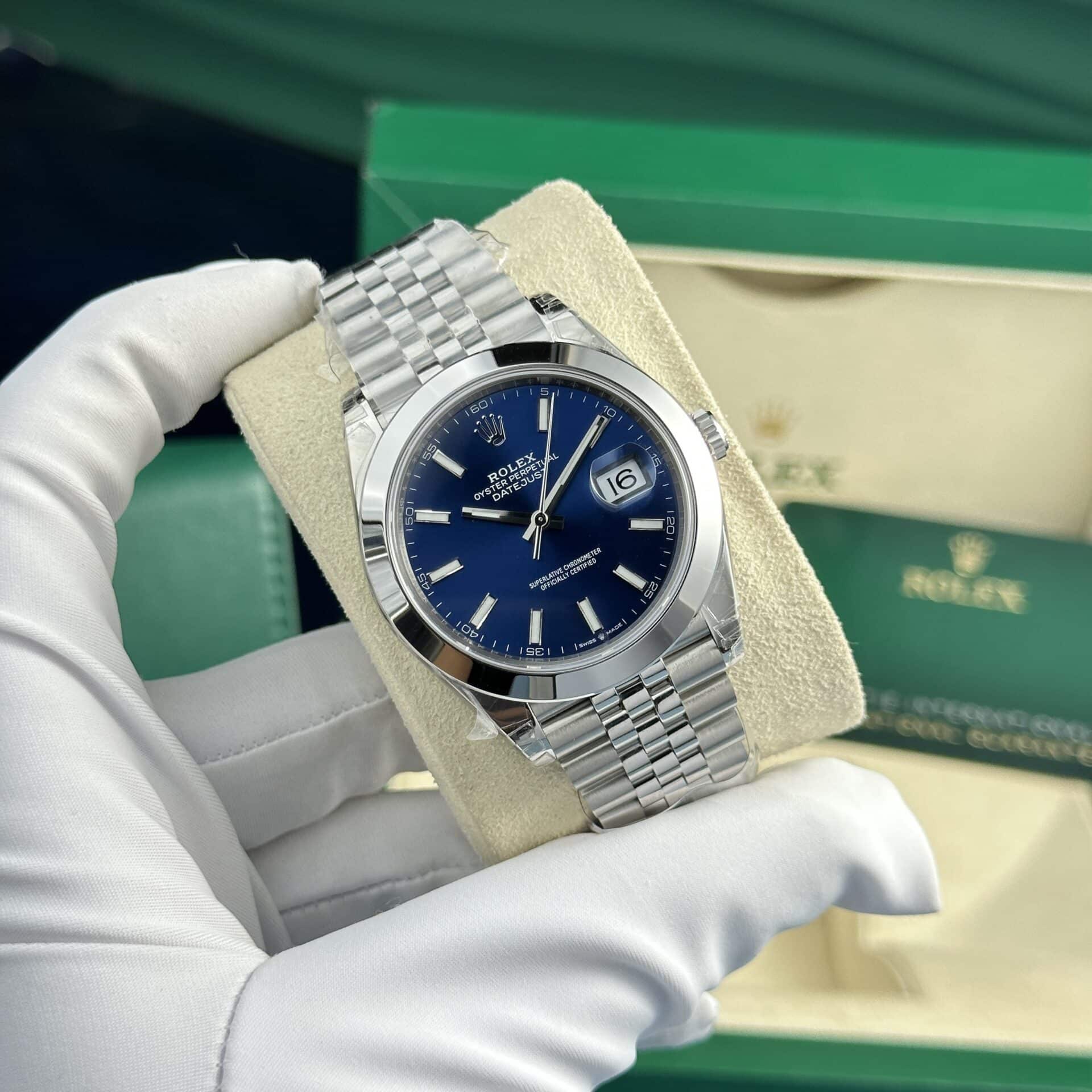 Rolex Datejust 126300-0002 Blue Luminous Dial Smooth Bezel Jubilee Best Replica VSF 41mm