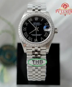 Rolex Datejust 278384RBR Black Roman Dial Diamond Bezel Jubilee Bracelet Best Replica THB 31mm