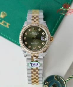 Rolex Datejust 278383RBR Two Tone Yellow Gold Olive Green Dial Diamond Bezel Jubilee Bracelet Best Replica THB 31mm