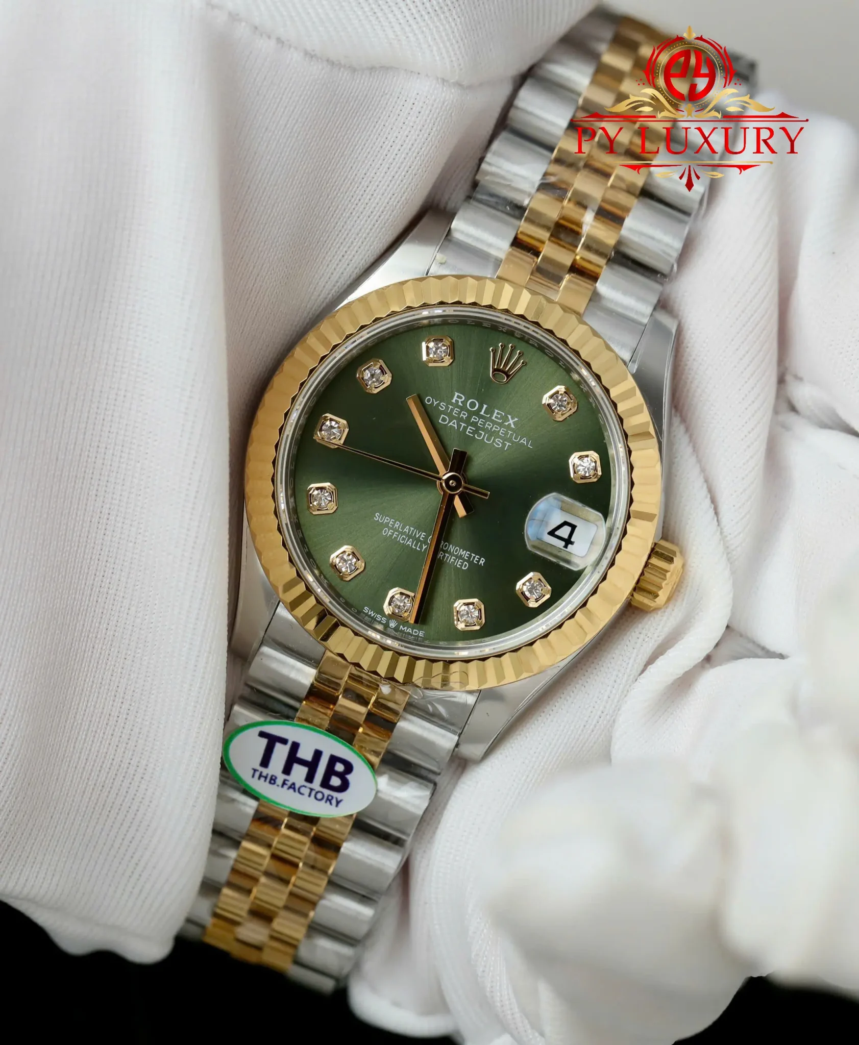 Rolex Datejust 278273 Two Tone Yellow Gold Olive Green Diamond-set Dial Jubilee Bracelet Best Replica THB 31mm - Image 3