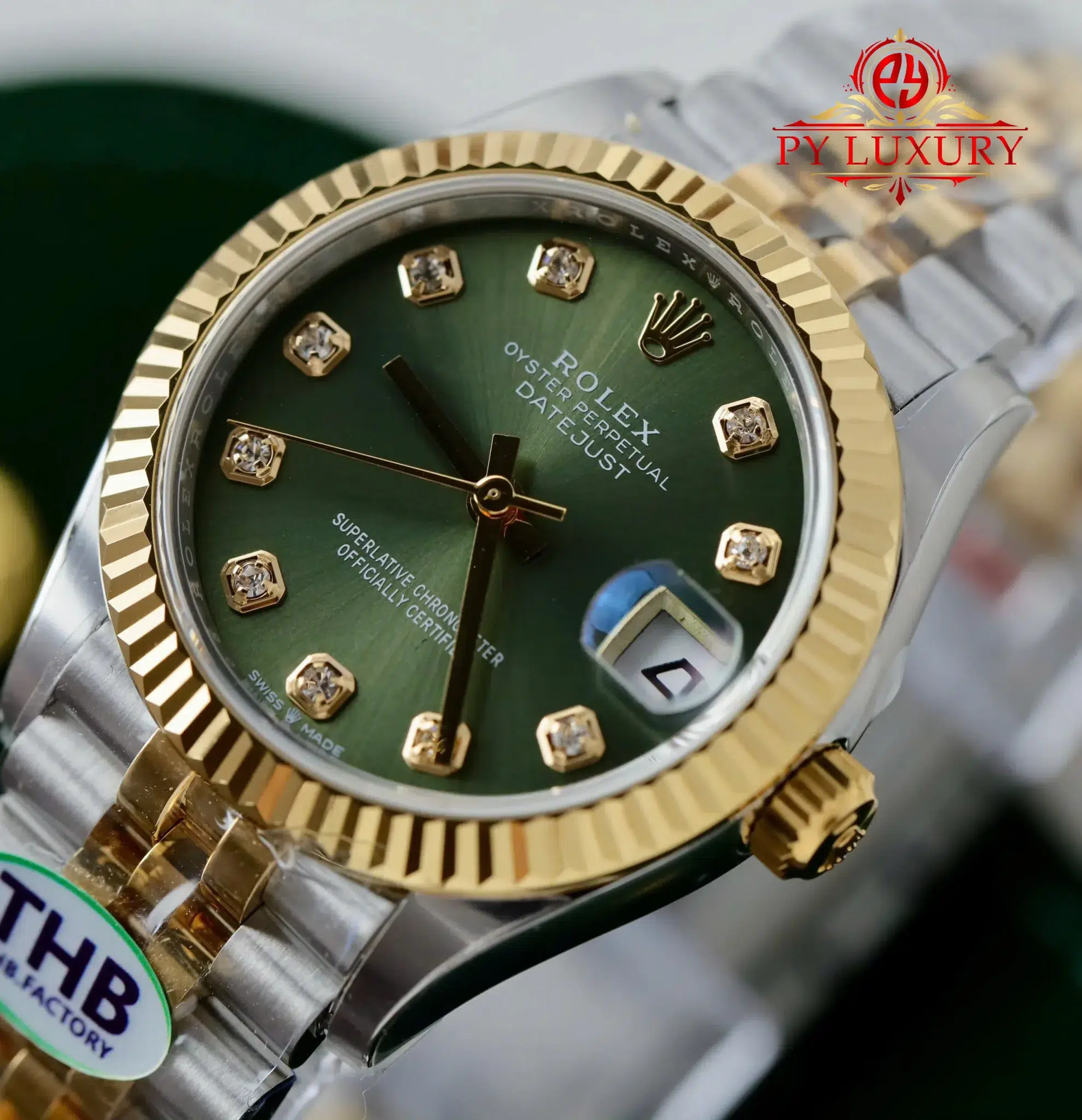 Rolex Datejust 278273 Two Tone Yellow Gold Olive Green Diamond-set Dial Jubilee Bracelet Best Replica THB 31mm - Image 4