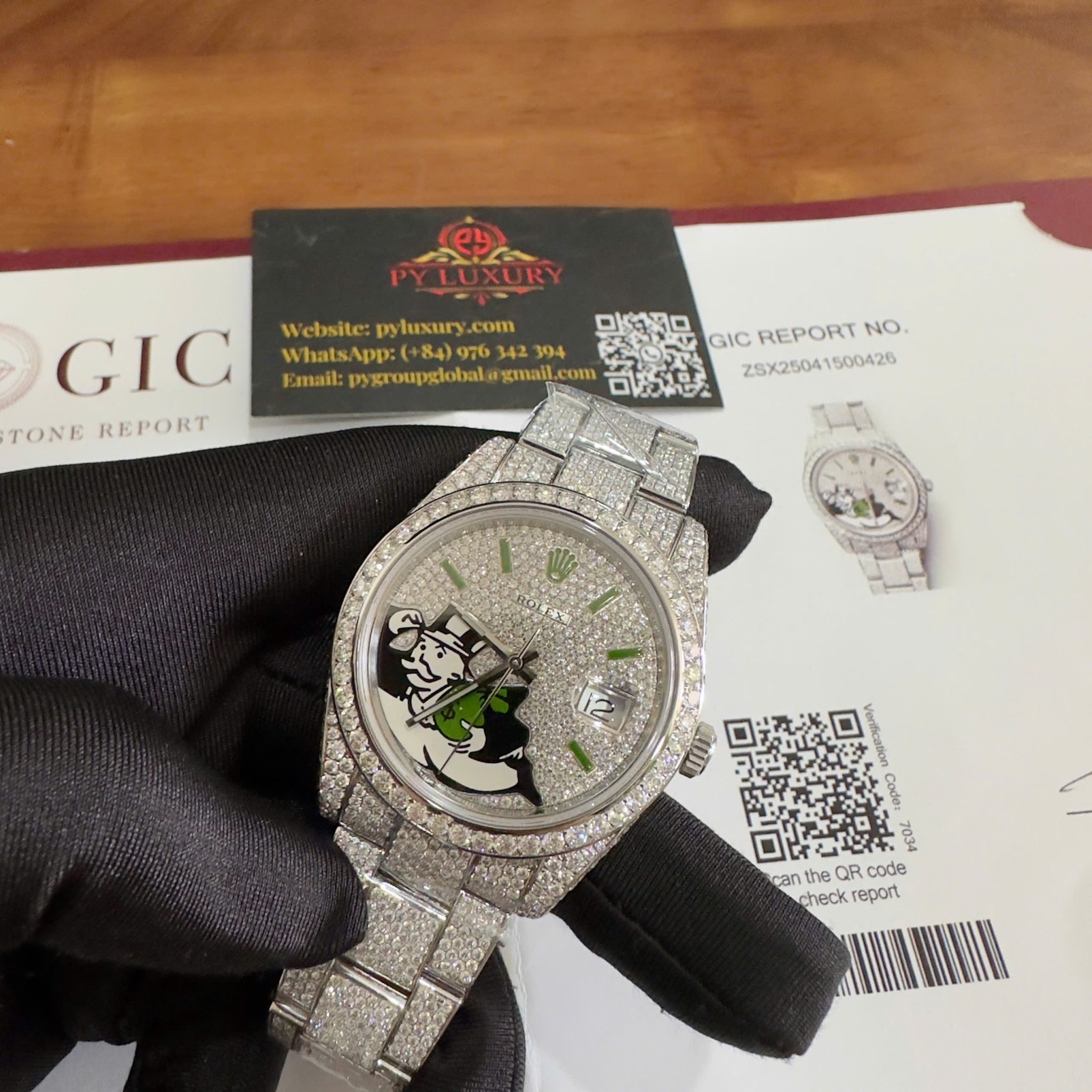 Rolex Datejust 126300 Bust Down Iced Out Moisssanite Diamonds Monopoly Dial Best Replica 41mm - Image 3