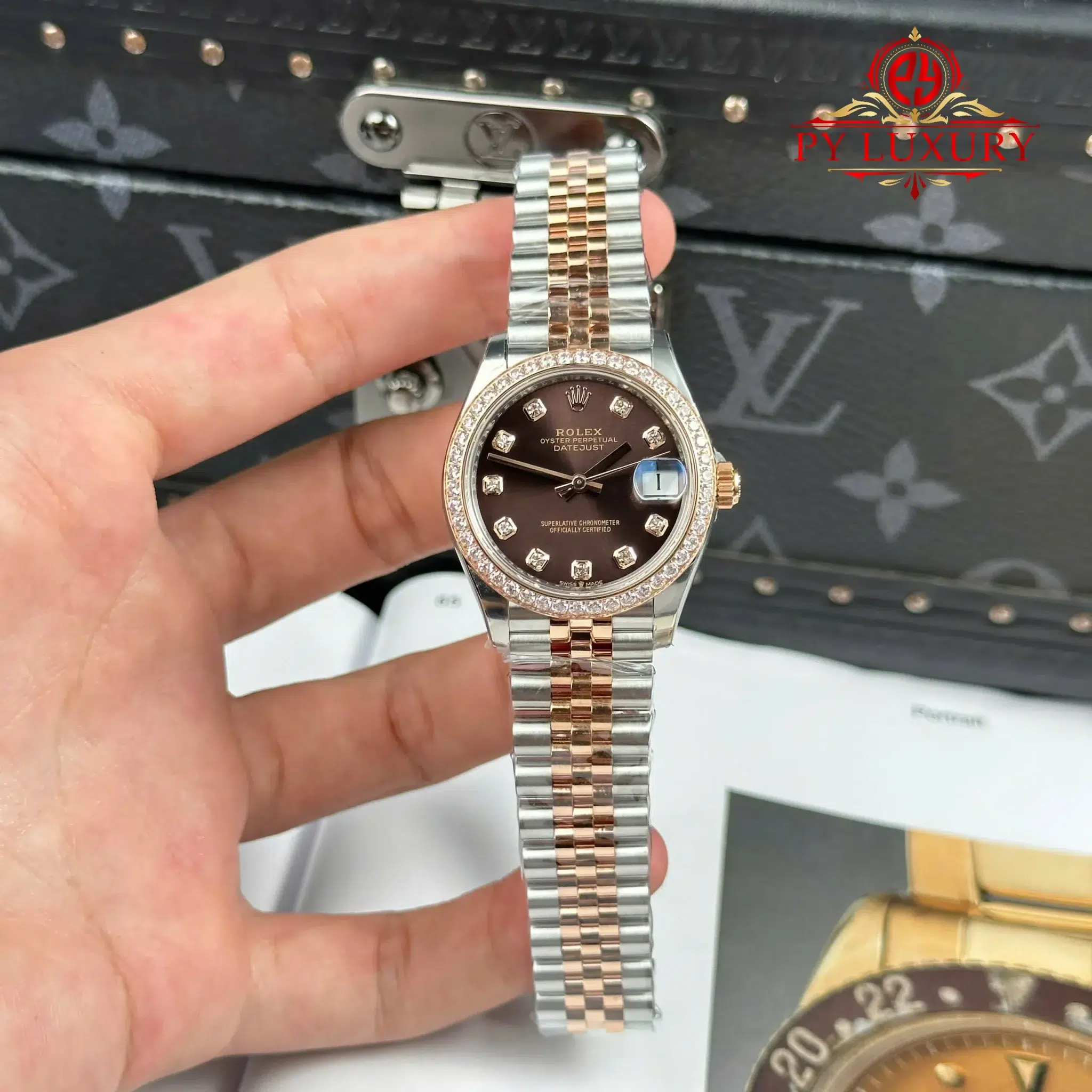 Rolex Datejust 278381RBR Two Tone Rose Gold Chocolate Dial Stone-set Bezel Jubilee Bracelet 1:1 Best Clone THB 31mm