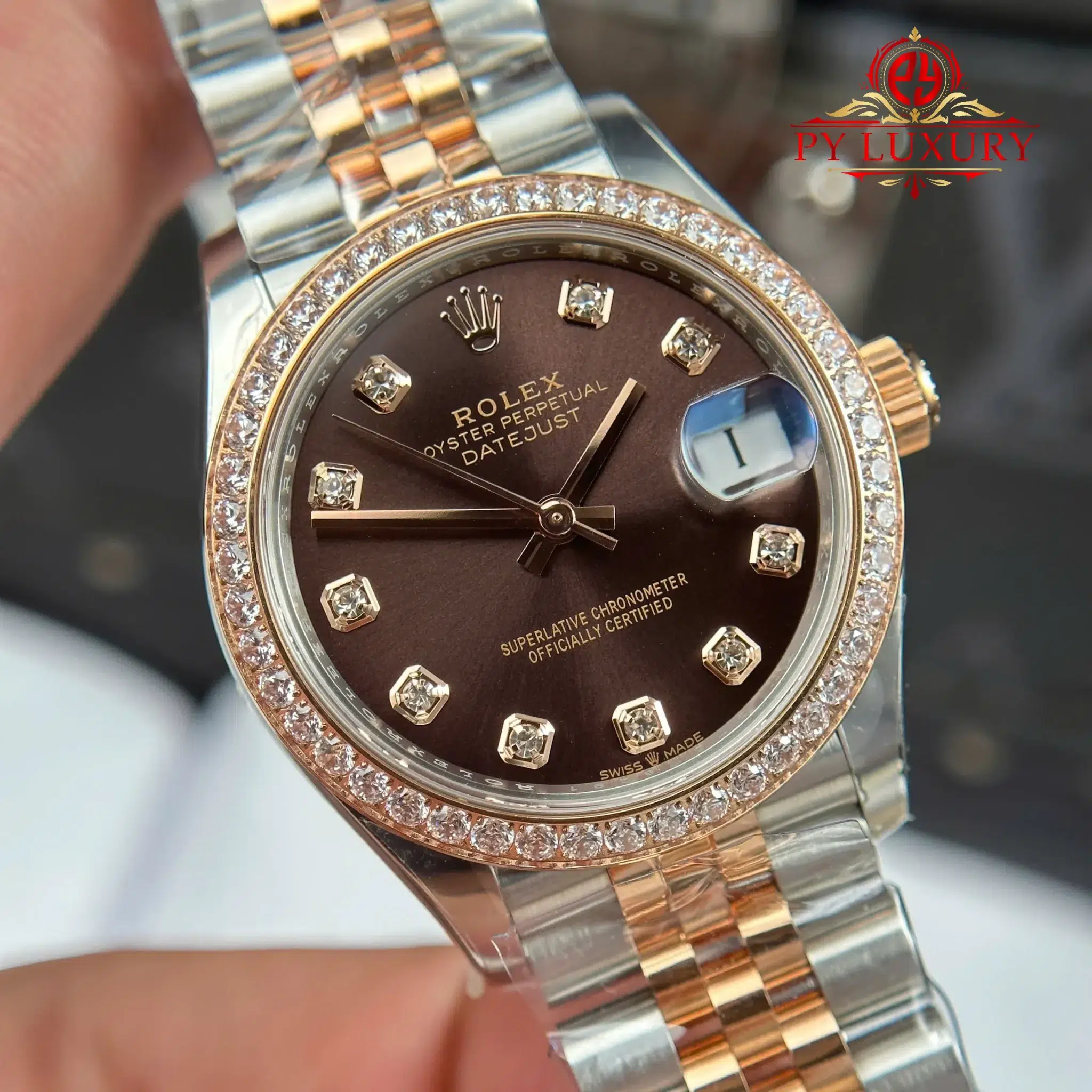 Rolex Datejust 278381RBR Two Tone Rose Gold Chocolate Dial Stone-set Bezel Jubilee Bracelet 1:1 Best Clone THB 31mm - Image 4