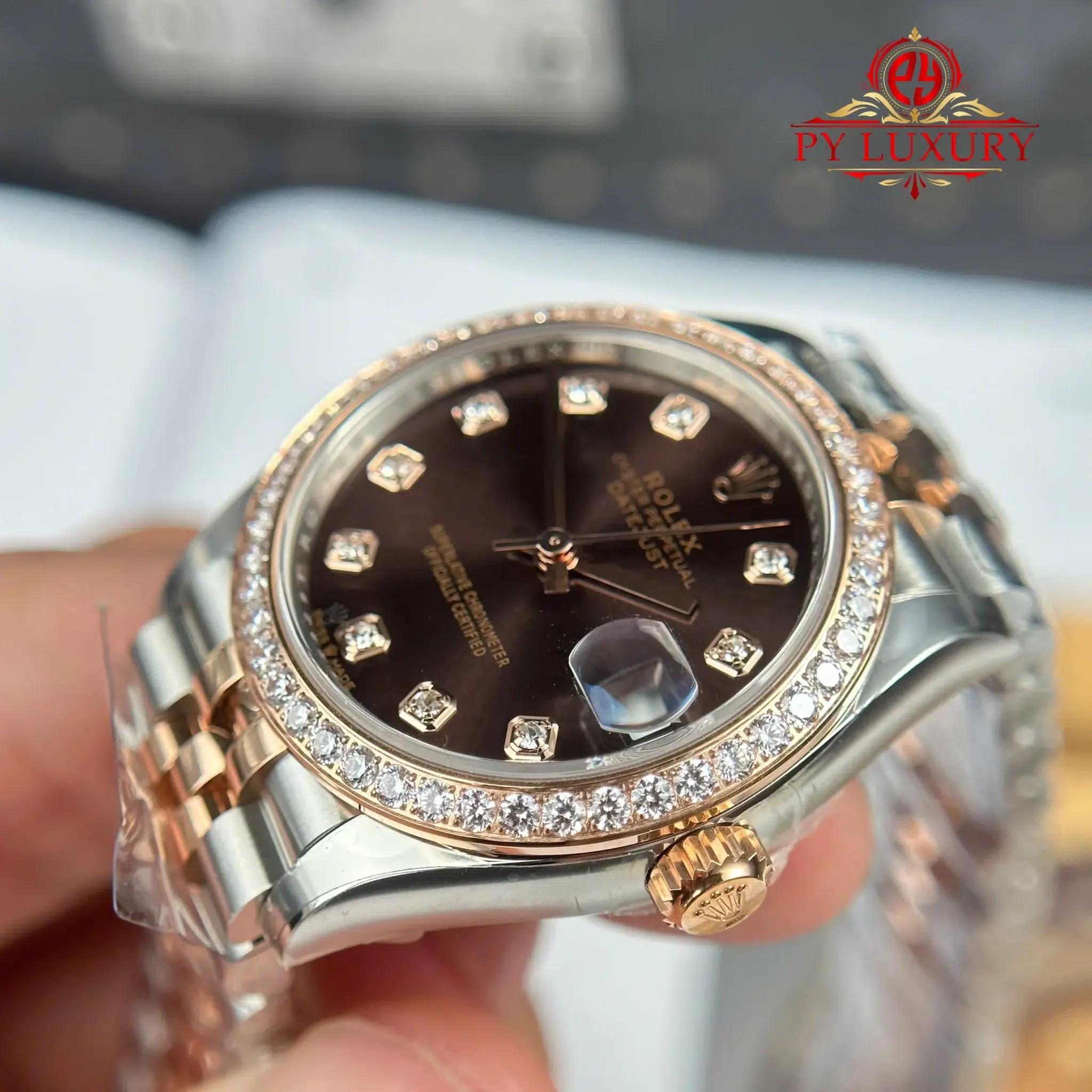 Rolex Datejust 278381RBR Two Tone Rose Gold Chocolate Dial Stone-set Bezel Jubilee Bracelet 1:1 Best Clone THB 31mm - Image 5