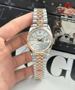 Rolex Datejust 126231 Rose Gold/Steel Silver Palm Motif Dial Luminous Hour Markers Jubilee 1:1 Best Replica 36mm