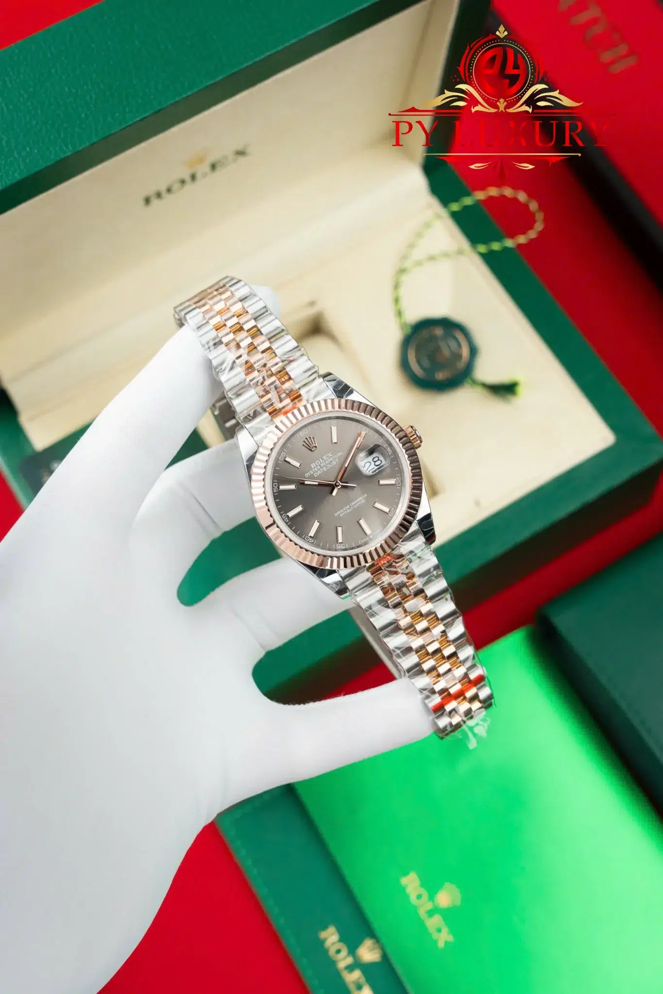 Rolex Datejust 126331 Two Tone 10K Rose Gold Wrapped Grey Dial Jubilee Bracelet Best Clone 41mm - Image 3