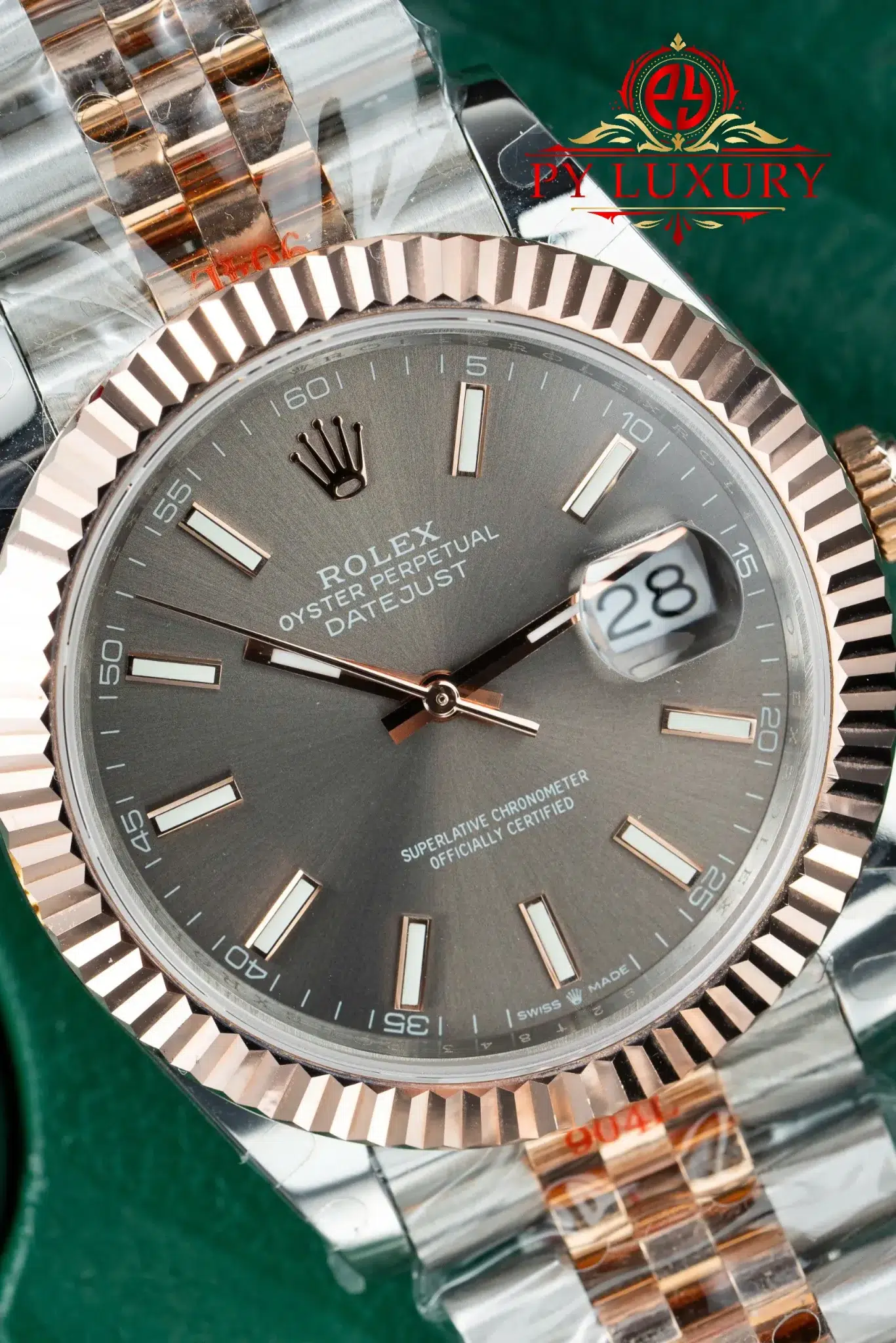 Rolex Datejust 126331 Two Tone 10K Rose Gold Wrapped Grey Dial Jubilee Bracelet Best Clone 41mm - Image 4