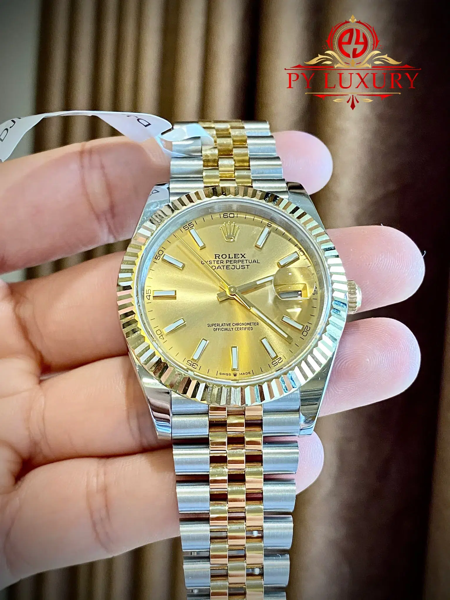 Rolex Datejust 126333-010 Champagne Luminous Dial 10K Yellow Gold Wrapped Jubilee Bracelet 1:1 Replica 41mm - Image 4