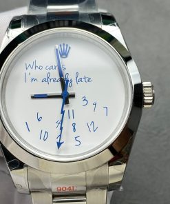 Rolex Datejust Who Cares I'm Already Late Custom Dial Blue Font 1:1 Replica 41mm