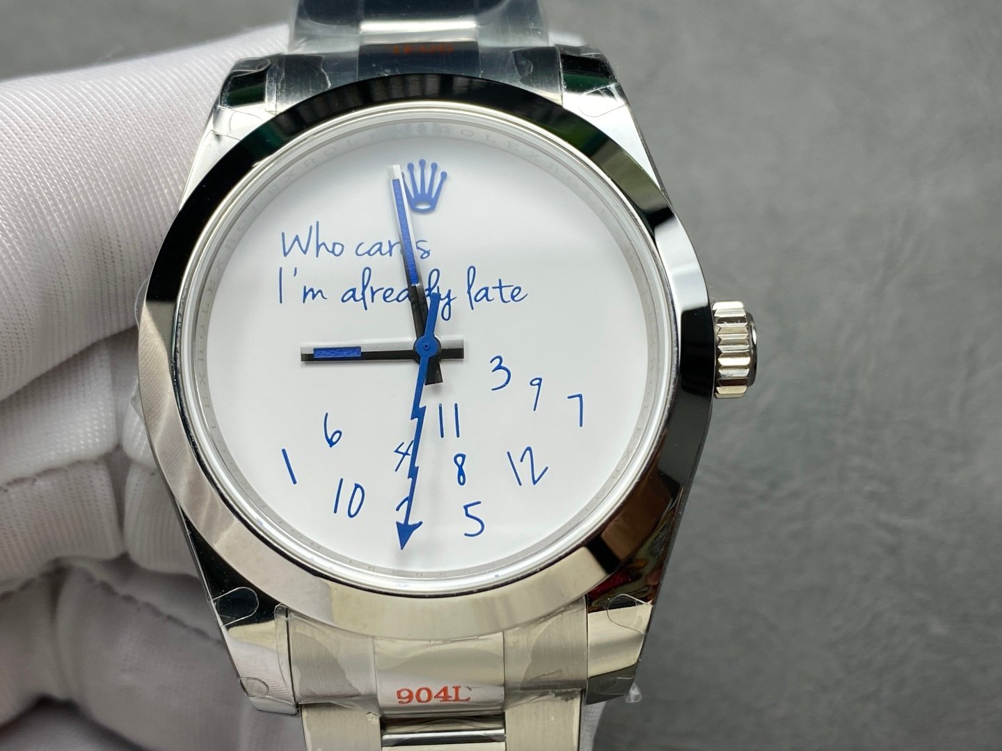 Rolex Datejust Who Cares I'm Already Late Custom Dial Blue Font 1:1 Replica 41mm